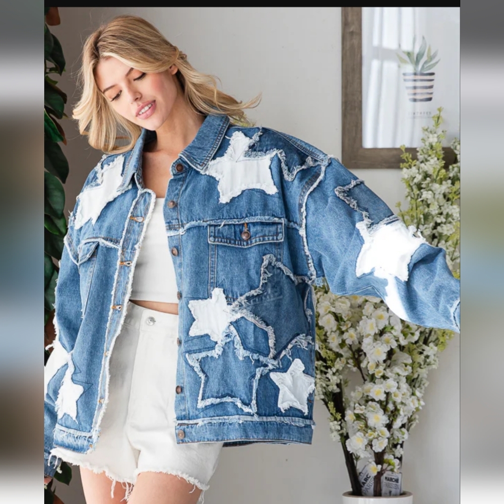 Oli & Hali WASHED STAR PATCHWORK DENIM JACKET FINAL PRICE!